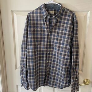 J.Crew Mens Button Down Shirt Blue Gray Plaid Collared Casual Comfort, Sz Large